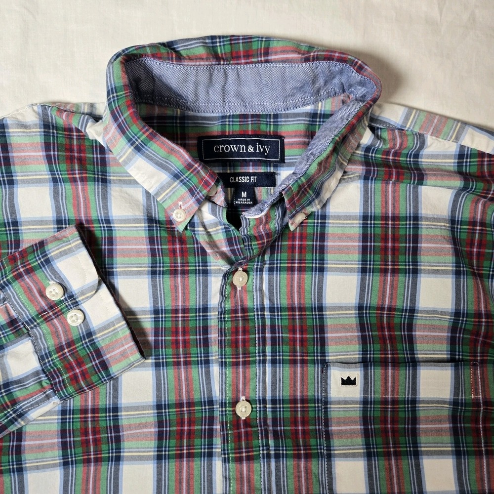 Croft And Barrow Shirt Button Down Long‎ Sleeve Plaid Multicolor Holidays